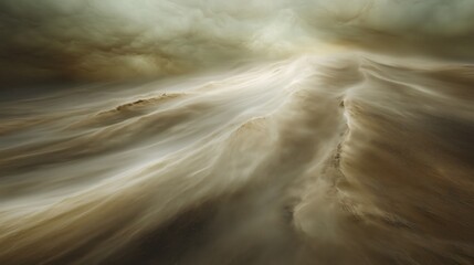 A captivating scene of swirling sandstorms enveloping with towering dunes shifting and reshaping under the relentless force of the wind, creating a mesmerizing and dynamic landscape.