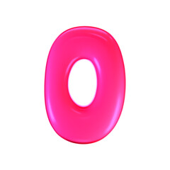 3d pink plastic bubble number 0 in y2k style isolated on a white background. Render of 3d cartoon balloon liquid figure with neon plastic effect, trendy 90s style. 3d vector modern typography numeral