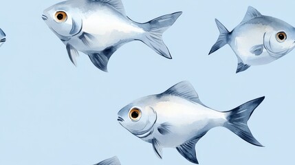 Fototapeta premium Watercolor painting of pale blue fish swimming