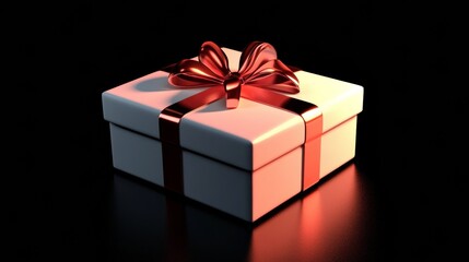 Fototapeta premium Pristine white gift box adorned with glossy red ribbon, conveying sophisticated holiday elegance
