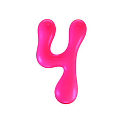 3d pink plastic bubble number 4 in y2k style isolated on a white background. Render of 3d cartoon balloon liquid figure with neon plastic effect, trendy 90s style. 3d vector modern typography numeral