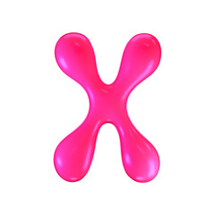 3d pink plastic bubble letter X in y2k style isolated on a white background. Render of 3d cartoon balloon liquid alphabet with neon plastic effect in 90s style. 3d vector modern typography font
