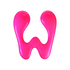 3d pink plastic bubble letter W in y2k style isolated on a white background. Render of 3d cartoon balloon liquid alphabet with neon plastic effect in 90s style. 3d vector modern typography font