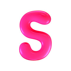 3d pink plastic bubble letter S in y2k style isolated on a white background. Render of 3d cartoon balloon liquid alphabet with neon plastic effect in 90s style. 3d vector modern typography font