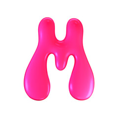 3d pink plastic bubble letter M in y2k style isolated on a white background. Render of 3d cartoon balloon liquid alphabet with neon plastic effect in 90s style. 3d vector modern typography font