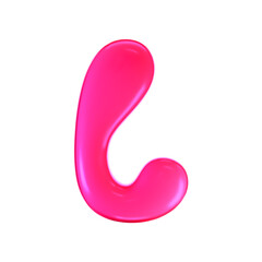 3d pink plastic bubble letter L in y2k style isolated on a white background. Render of 3d cartoon balloon liquid alphabet with neon plastic effect in 90s style. 3d vector modern typography font