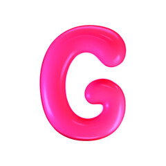 3d pink plastic bubble letter G in y2k style isolated on a white background. Render of 3d cartoon balloon liquid alphabet with neon plastic effect in 90s style. 3d vector modern typography font