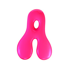 3d pink plastic bubble letter A in y2k style isolated on a white background. Render of 3d cartoon balloon liquid alphabet with neon plastic effect in 90s style. 3d vector modern typography font