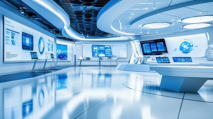 Modern Office with Multiple Monitors and Whiteboards