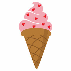 Illustration of Ice Cream Cone with Hearts
