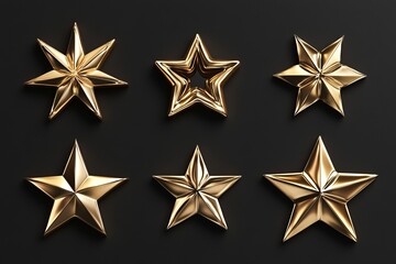 Obraz premium Golden star isolated. Christmas stars of various shapes. Realistic 3d metallic golden design element