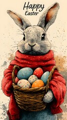 Happy Easter vintage card with bunny