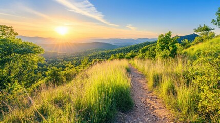 Obraz premium Scenic Mountain Trail at Golden Hour with Stunning View