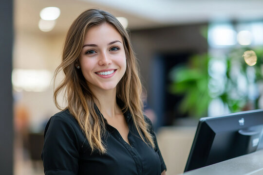 Female woman receptionist at Luxury Hotel generative AI image