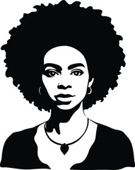 Black women with natural curly hairstyles in black vector, Afro Woman