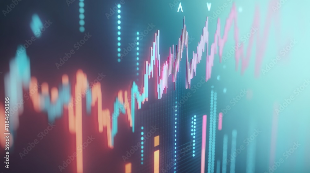 Poster a d-rendered stock market chart with arrows pointing upward and downward, symbolizing the highs and 