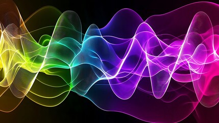 Obraz premium Rainbow Wave Abstract: Vibrant, Flowing Lines on Black