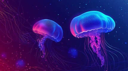 Fototapeta premium Neon Jellyfish Abstract 3D Illustration
