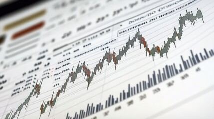 Business performance background with a rising stock chart, economic data, and financial trends, clean and professional