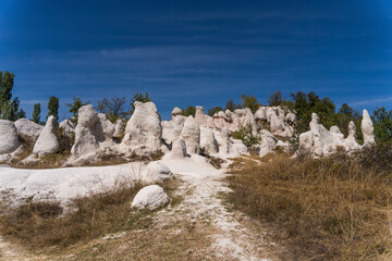 View of the stone wedding rock formations in the scenic Rhodope Mountains, Kardzali, Bulgaria.