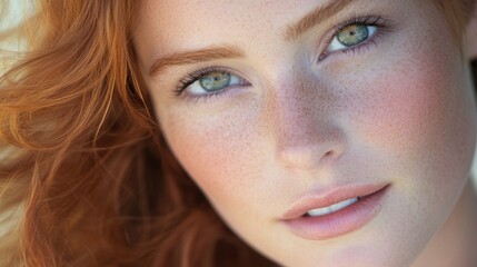 Obraz premium Close-up Portrait of a Woman with Freckles and Red Hair