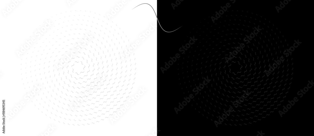 Aufkleber Modern abstract background. Waves in circle form. Round logo. Design element or icon. Black shape on a white background and the same white shape on the black side.