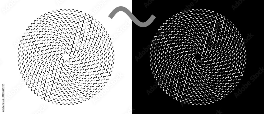 Aufkleber Modern abstract background. Waves in circle form. Round logo. Design element or icon. Black shape on a white background and the same white shape on the black side.