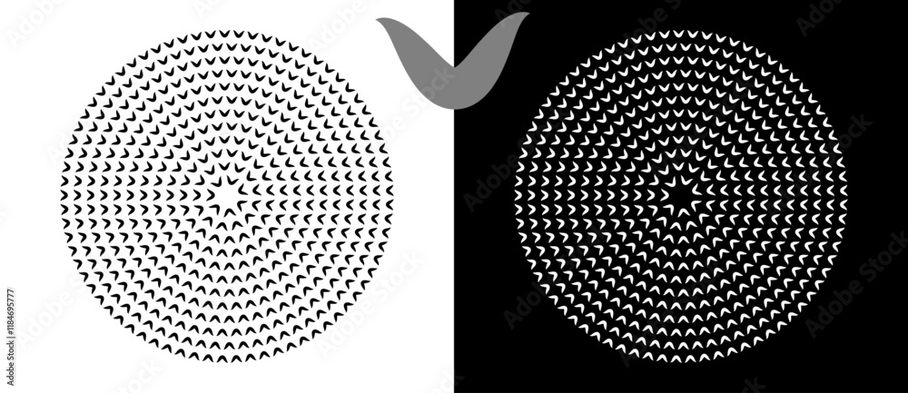 Aufkleber Modern abstract background. Waves in circle form. Round logo. Design element or icon. Black shape on a white background and the same white shape on the black side.