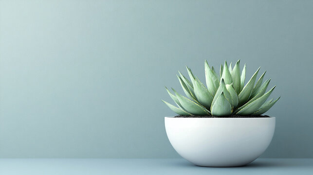A single plant in a minimalist pot representing growth and peaceful living with blurred empty space on the side for a calming and tranquil atmosphere

