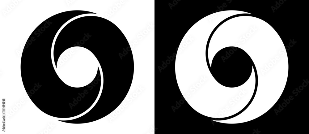 Poster rotating art lines in circle shape as design element, logo or icon. a black figure on a white backgr