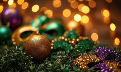 Vibrant Holiday Greeting Card Design Featuring Festive Mardi Gras Elements With Colorful Masks and Ornaments