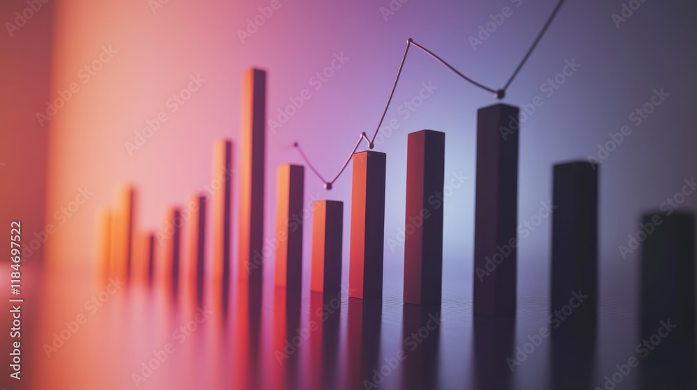 Fototapete a clean and minimalist d bar chart with tall, evenly spaced bars, cast shadows on a subtle gradient 