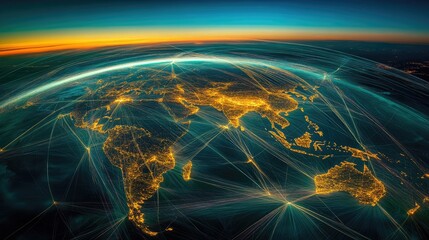 Obraz premium Digital globe with connected trade routes, global network, world trade