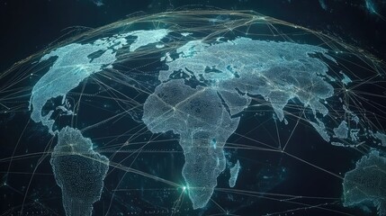 Digital globe with connected trade routes, global network, world trade