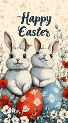 Happy Easter vintage card with bunny