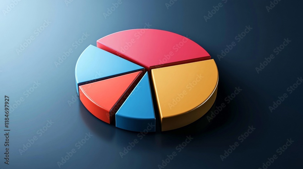 Poster a clean and minimalist d pie chart showcasing statistical data, with a soft shadow effect and evenly