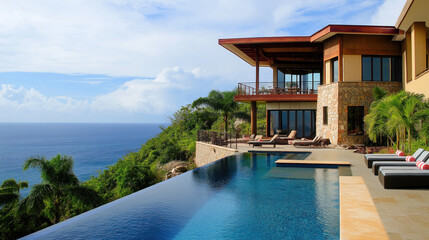 Fototapeta premium Luxury Villa with Infinity Pool Overlooking the Ocean