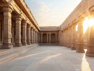 Fototapeta premium Discover the Majestic Temple: A Masterpiece of Intricate Carvings and Pillars, Inviting Contemplation and Spiritual Reflection in an Atmosphere of Devotion