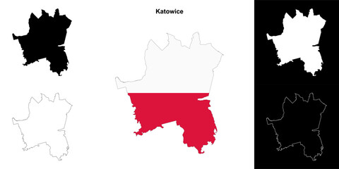 Fototapeta premium Katowice county outline map set