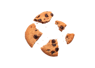 Chocolate chip cookies isolated on white background, Homemade cookies close up.