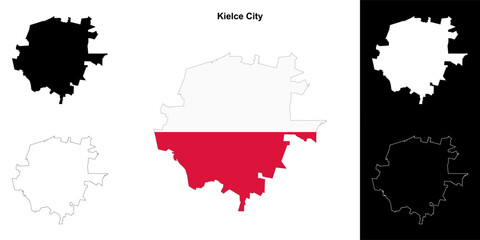 Kielce City county outline map set