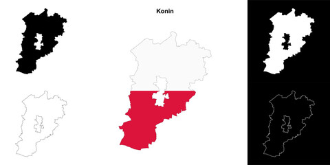 Konin county outline map set