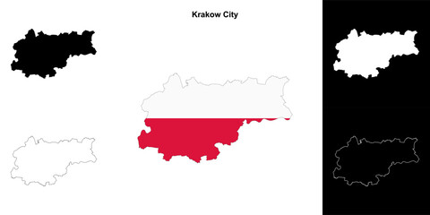 Krakow City county outline map set