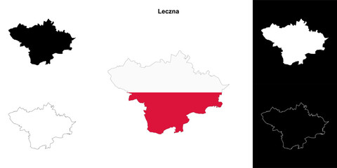 Leczna county outline map set