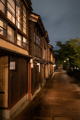 Kanazawa, Japan - 07.07.2024: old wooden houses in Kanazawa, Higashiyama district