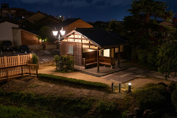 Kanazawa, Japan - 07.07.2024: old wooden houses in Kanazawa, Higashiyama district