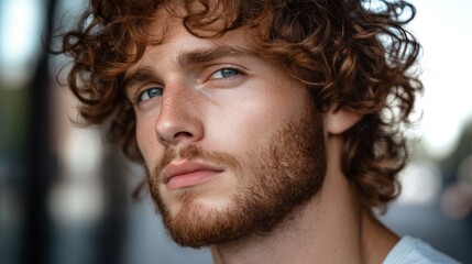 A close-up of a man with a curly hairstyle, highlighting the natural texture and definition of his curls in a casual, everyday setting.