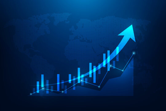 business growth and investment strategy achievement technology on blue background. business trading global economy. vector illustration fantastic technology.