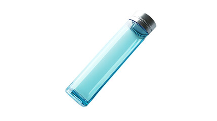Transparent Bottle with Blue Liquid and Silver Cap on Isolated Background