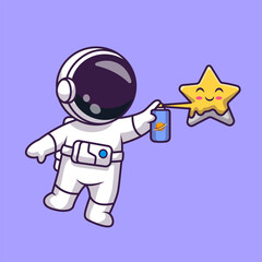 Cute Astronaut Spray Paint Star In Space Cartoon Vector Icon 
Illustration. Science Technology Icon Concept Isolated 
Premium Vector. Flat Cartoon Style 